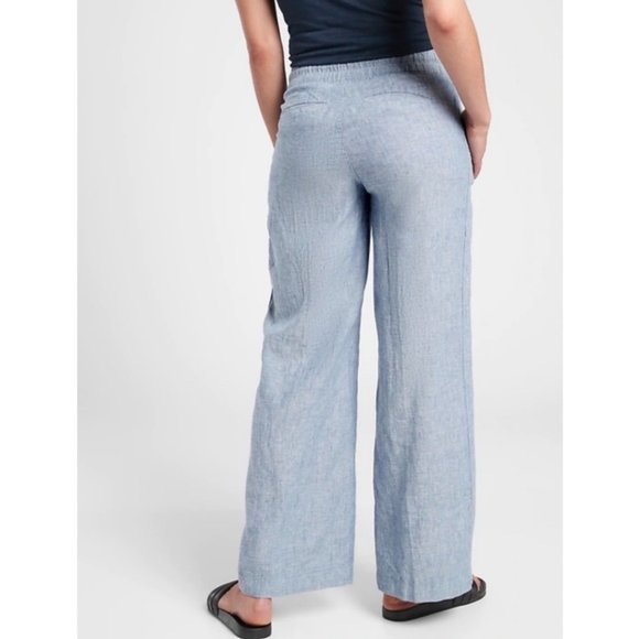 NEW ATHLETA Cabo Wide Leg Chambray Blue Linen Pants Lightweight - Picture 3 of 6